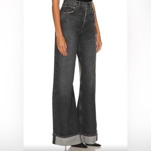 Agolde Dame High Rise Cuffed Wide Leg Jeans in Ditch Black Size 24